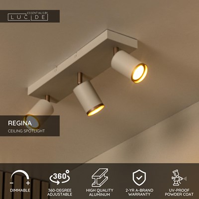 Lucide REGINA - Ceiling spotlight - 3xGU10 - Taupe | Essential